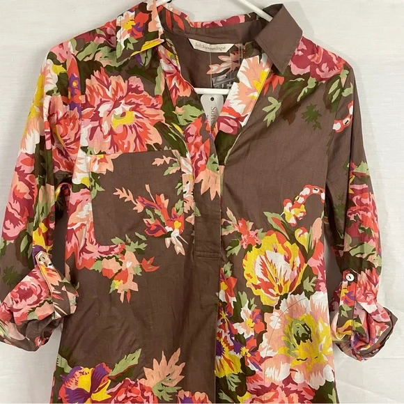 Soft Surroundings tunic floral rolled sleeves side pockets women’s Size XSmall - Picture 5 of 14